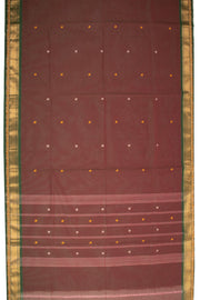  Cocoa Rust Maroon Handloom Chettinad Cotton Saree With Temple Border and Floral Motifs 10075829