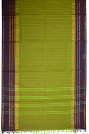 Green Handloom Chettinad Cotton Saree With Stripes 10075819