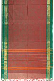 Rosewood Maroon Handloom Chettinad Cotton Saree With Temple Border 10075834