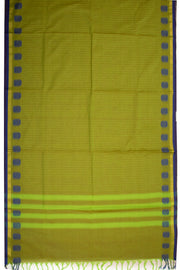 Green Handloom Chettinad Cotton Saree With Stripes And Floral Border 10075838