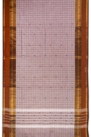 Mocha Mist Grey Handloom Chettinad Cotton Saree With Checks Design 10075840