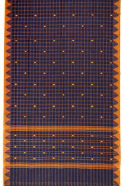 Ink Blue Handloom Chettinad Cotton Saree With Checks And Temple Border 10075843