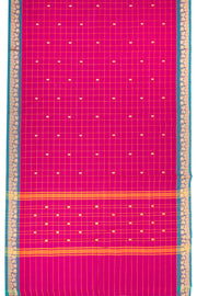 Raspberry Magenta Handloom Chettinad Cotton Saree With Checks And Paisley Border 10075849