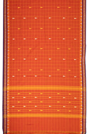 Firelight Amber Orange Handloom Chettinad Cotton Saree With Checks And Temple Border 10075854