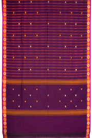 Purple Handloom Chettinad Cotton Saree With Stripes And Floral Border 10075861