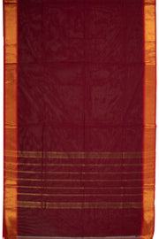 Maroon Handloom Chettinad Cotton Saree With Stripes And Zari Border 10075874