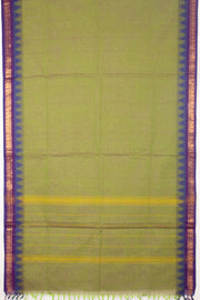 Green Handloom Chettinad Cotton Saree With Temple Border 10075878