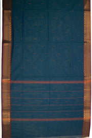 Blue Handloom Chettinad Cotton Saree With Temple Border 10075888