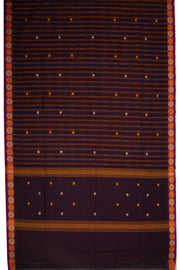 Brown Handloom Chettinad Cotton Saree With Stripes And Floral Border 10075859