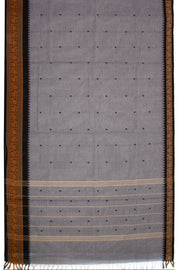 Muted Stone Grey Chettinad Cotton Saree with Temple And Floral Border 10075890