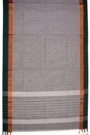 Cloud Grey Chettinad Cotton Saree with Stripes And Zari Border 10075893