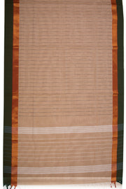 Camel Beige Chettinad Cotton Saree with Stripes And Zari Border 10075895
