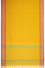 Yellow Handloom Chettinad Cotton Saree With Stripes And Peacock Border 10075896