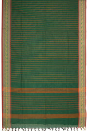 Green Handloom Chettinad Cotton Saree With Stripes And Peacock Border 10075897