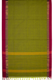 Avocado Green Chettinad Cotton Saree with Stripes And Zari Border 10075899