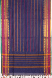 Blue Handloom Chettinad Cotton Saree With Temple Border 10075904