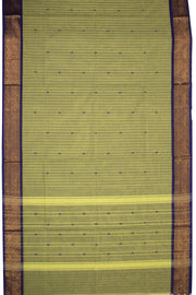 Pistachio Green Chettinad Cotton Saree with Stripes and Peacock Zari Border 10075911