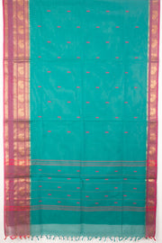 Blue Handloom Chettinad Cotton Saree With Peacock Border 10075912