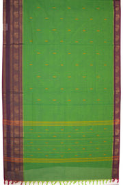 Bamboo Green Chettinad Cotton Saree with Peacock Zari Border 10075913