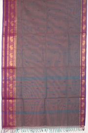 Blue Handloom Chettinad Cotton Saree With Peacock Border 10075915