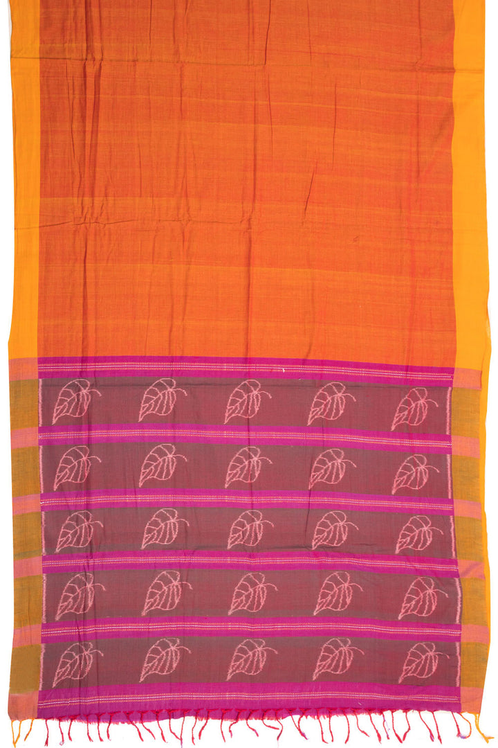 Orange Handloom Maniabandha Ikat Cotton Saree