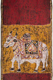 Red Batik Hand Painted Silk Cotton Saree 10073723