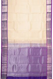 Cream Self Checks Design Kanjivaram Silk Saree 10076049
