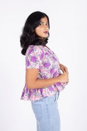  Lavender Hand Block Printed Cotton Crop Top 10074301