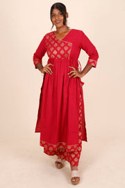 Hot Pink Printed Cotton Kurta Co-ord Set 10075953