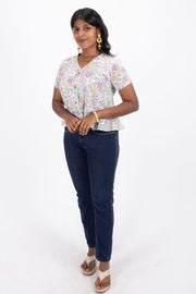 White Hand Block Printed Cotton Crop Top 10074288