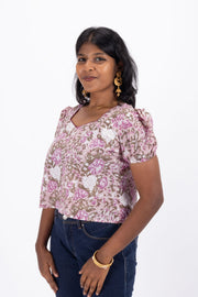 Purple Hand Block Printed Cotton Crop 10074293