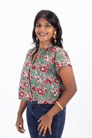 Multicolor Hand Block Printed Cotton Crop Top 10074299