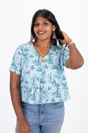 Blue Hand Block Printed Cotton Crop Top 10074300lue