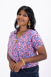 Pink Hand Block Printed Cotton Crop Top 10074305