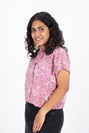 Pink Hand Block Printed Cotton Crop Top 10074328