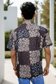 Black Half Sleeve Ajrakh Printed Cotton Mens Shirt 10072989