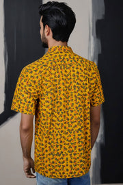 Yellow Half Sleeve Ajrakh Printed Cotton Mens Shirt 10072992