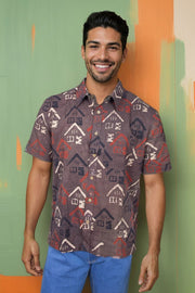 Brown Half Sleeve Ajrakh Printed Cotton Mens Shirt 10073049