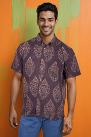 Brown Half Sleeve Ajrakh Printed Cotton Mens Shirt 10073053