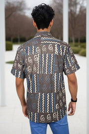 Grey Half Sleeve Ajrakh Printed Cotton Mens Shirt 10073168
