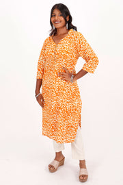 Orange Hand Block Printed Cotton Kurta
