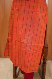 Rustic Red Hand Embroidered Cotton Kurta 