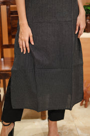 Rustic Black Hand Embroidered Cotton Kurta 