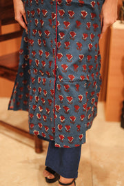 Indigo Hand Block Printed Cotton Kurta 10062691