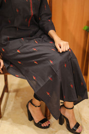 Rustic Black Hand Embroidered Cotton Kurta