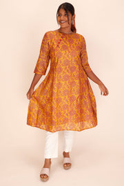 Yellow Kantha Embroidered Tussar Silk Kurta 10064087