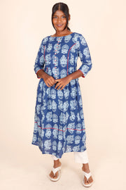 Blue Hand Block Printed Cotton Kurta 10075945