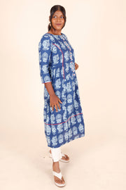 Blue Hand Block Printed Cotton Kurta 10075945