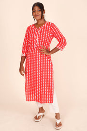 Red Printed Cotton Kurta 10075948