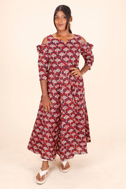 Scarlet Red Hand Block Printed Cotton Dress 10075949